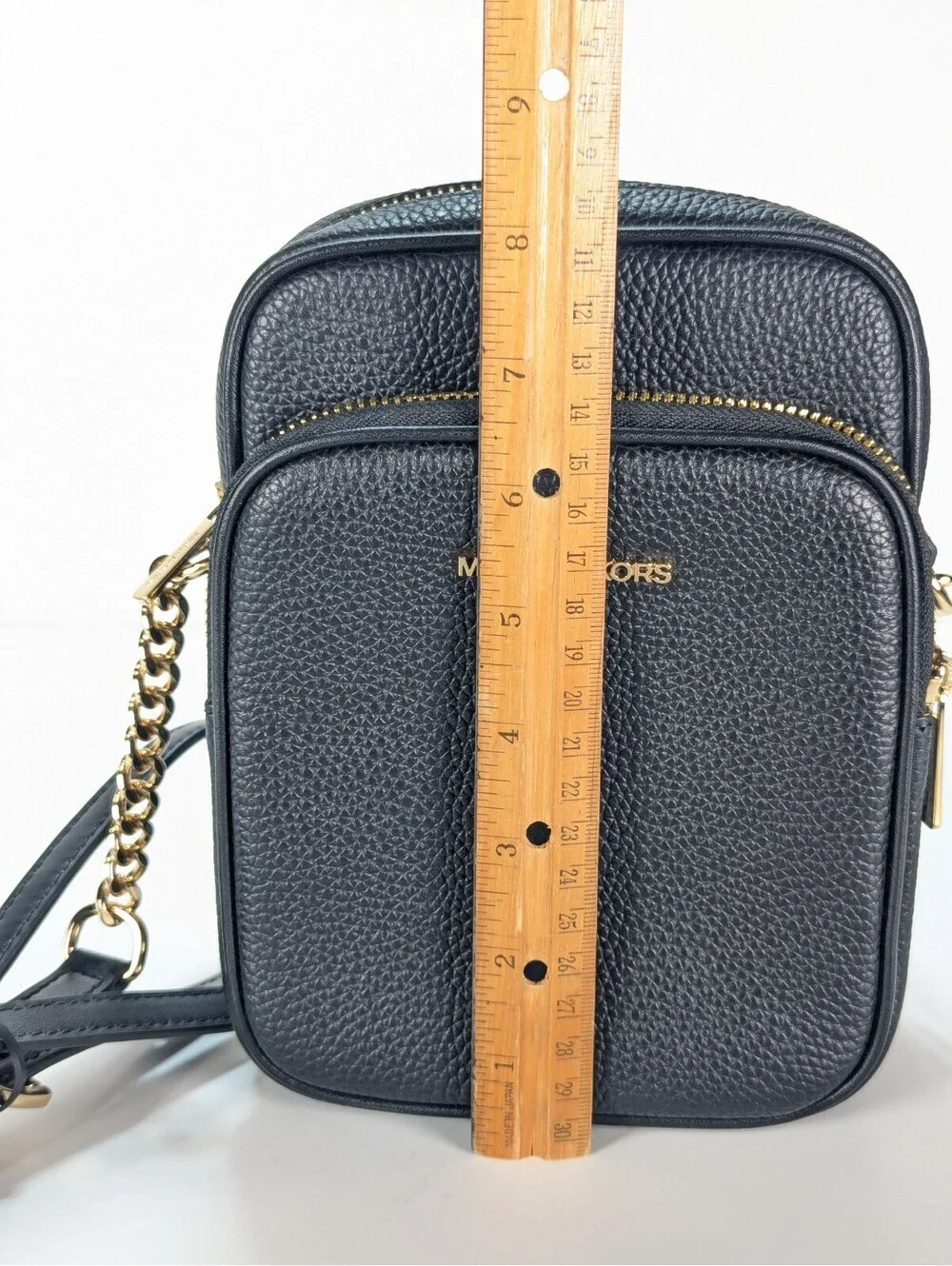 Michael Kors Jet Set Flight Travel Black Pebbled Leather Medium Crossbody Bag